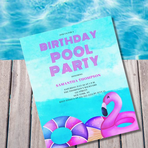 Budget Birthday Pool Party Invitation 