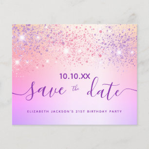 Budget birthday rainbow glitter pink save the date
