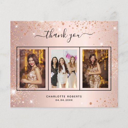 Budget birthday rose blush glitter photo thank you