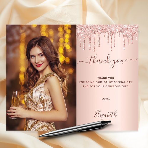 Budget birthday rose blush glitter photo thank you