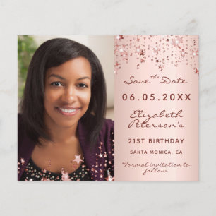 Budget birthday rose blush photo Save the Date