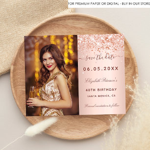 Budget birthday rose blush photo Save the Date