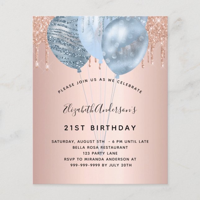 Budget birthday rose gold blue balloons (Front)