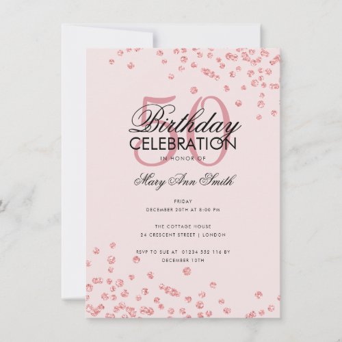 Budget Birthday Rose Gold Blush Glitter Confetti  Invitation