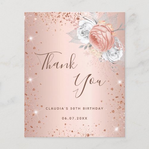 Budget birthday rose gold florals thank you