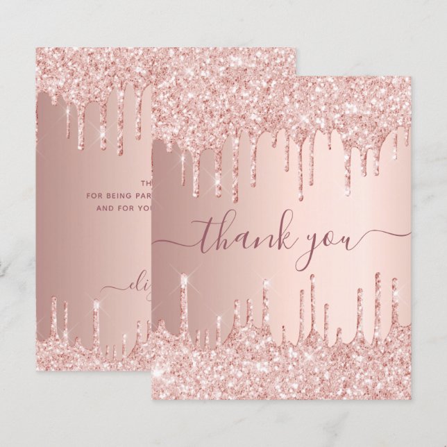 BUDGET Birthday rose gold glitter drips thank you (Front/Back)