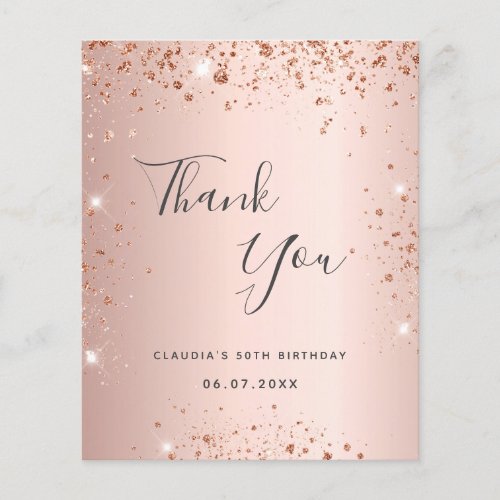 Budget birthday rose gold glitter thank you card