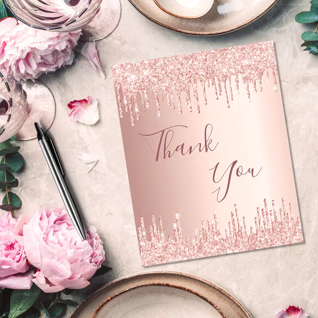 BUDGET Birthday rose gold glitter thank you card | Zazzle