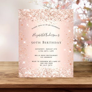 Budget birthday rose gold invitation