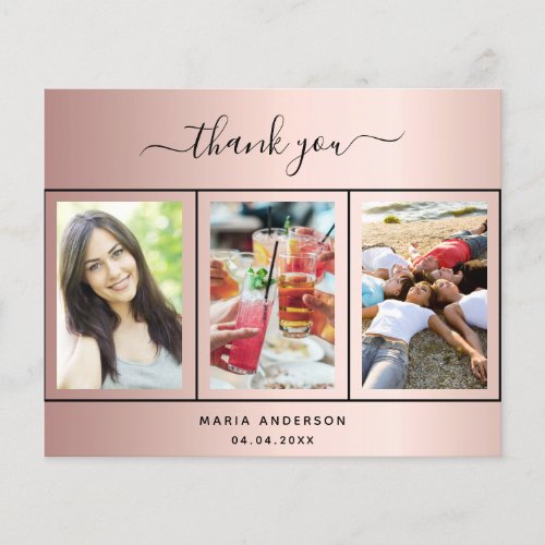 Budget birthday rose gold photo thank you card