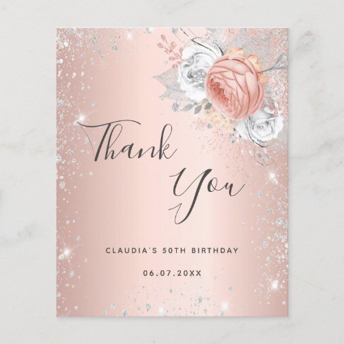 Budget birthday rose gold silver florals thank you