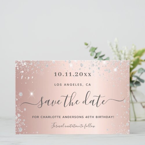 Budget birthday rose gold silver save the date