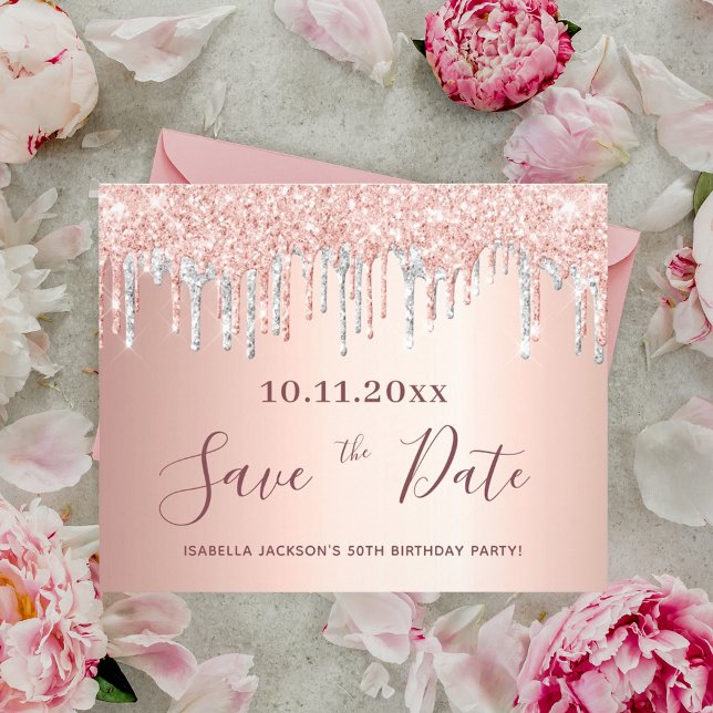 Budget birthday rose gold silver save the date (Creator Uploaded)
