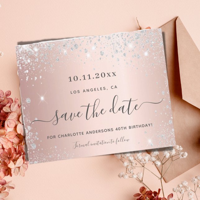 Budget birthday rose gold silver save the date (Creator Uploaded)