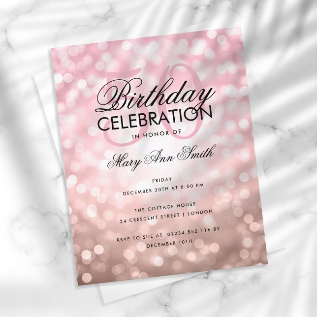 Budget Birthday Rose Gold Sparkle Lights Invite (Creator Uploaded)