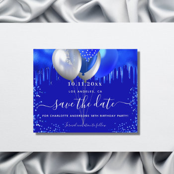 Budget Birthday Royal Blue Glitter Save The Date by EllenMariesParty at Zazzle