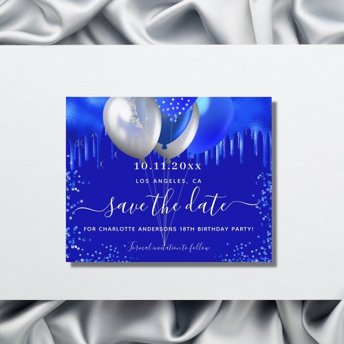 Budget birthday royal blue glitter save the date