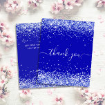 Budget birthday royal blue glitter thank you<br><div class="desc">A royal blue background color. Decorated with faux silver glitter dust. On front large white hand lettered script and the text: Thank You. Back: Personalize and add Your thank you note and name. The name is written with a modern hand lettered style script with swashes. To keep the swashes only...</div>