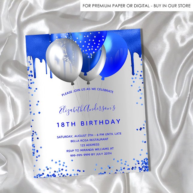 Budget birthday royal blue silver invitation (Creator Uploaded)