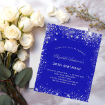 Budget birthday royal blue silver invitation<br><div class="desc">A modern,  stylish and glamorous invitation for a 30th (or any age) birthday party.  A royal blue background,  decorated with faux silver glitter sparkles.  Personalize and add your name and party details.</div>