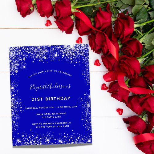 Budget birthday royal blue silver invitation flyer