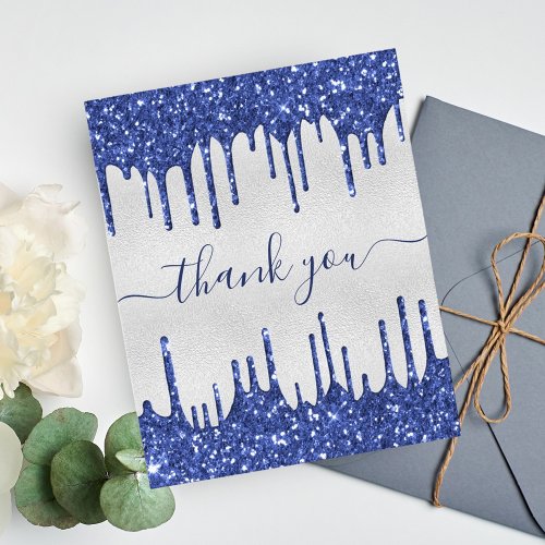 BUDGET Birthday silver blue glitter thank you