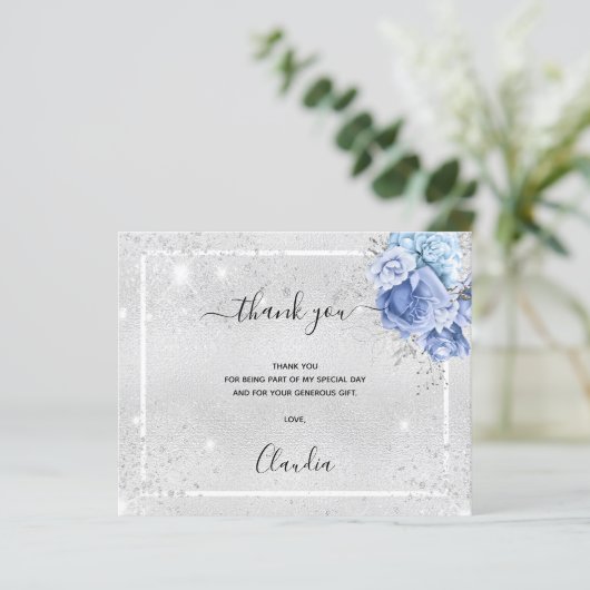 Budget birthday silver blue photo thank you (Standing Front)