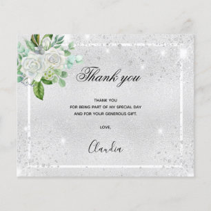 Budget birthday silver floral photo thank you