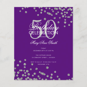 Budget Birthday Silver Glitter Confetti Purple Flyer
