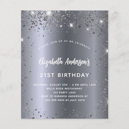 Budget birthday silver glitter glam invitation
