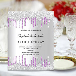Budget birthday silver glitter purple invitation