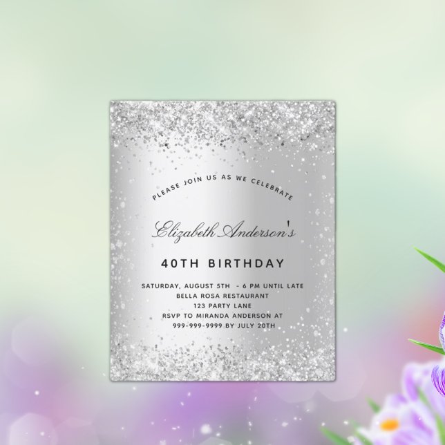 Budget birthday silver glitter sparkles invitation (Creator Uploaded)