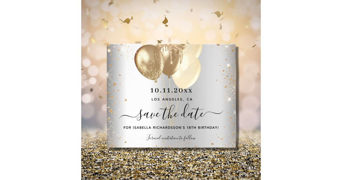 Budget birthday silver gold balloons save the date | Zazzle