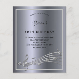 Budget birthday silver music notes invitation
