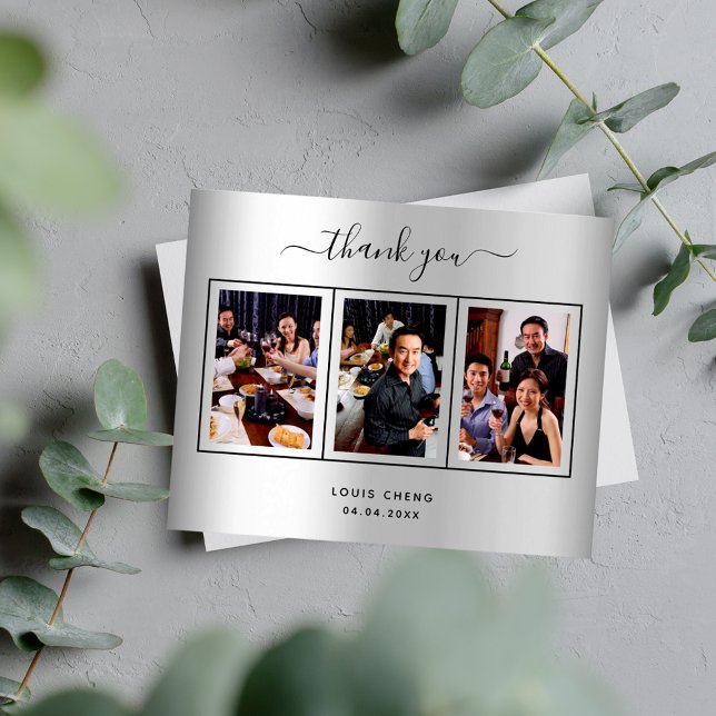 Budget birthday silver photo thank you card (Creator Uploaded)