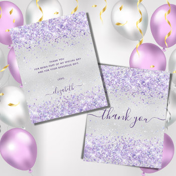 Budget Birthday Silver Purple Glitter Thank You by Thunes at Zazzle