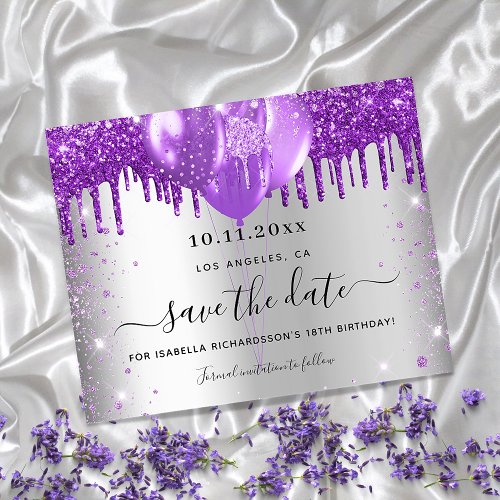 Budget birthday silver purple save the date