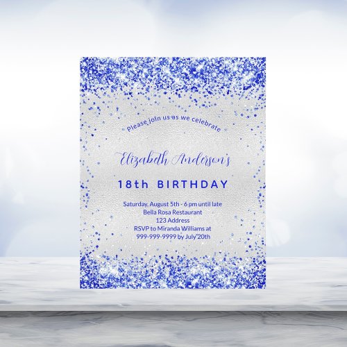 Budget birthday silver royal blue invitation