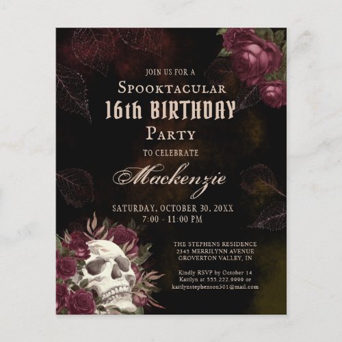 Budget Birthday Skull and Roses Party Invitation