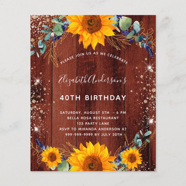 Budget birthday sunflower rustic brown wood (Front)
