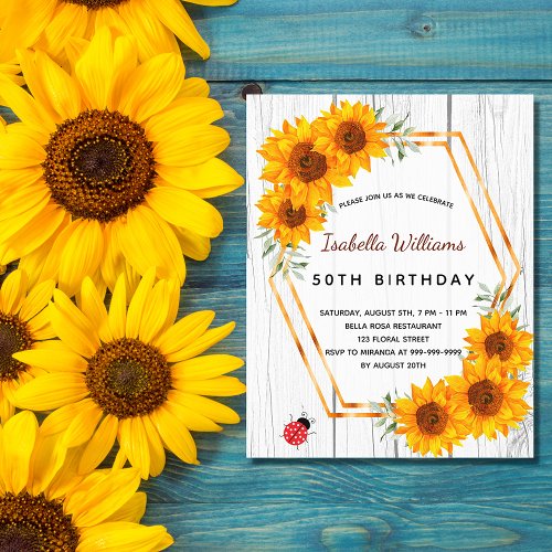 Budget birthday sunflowers rustic white wood 