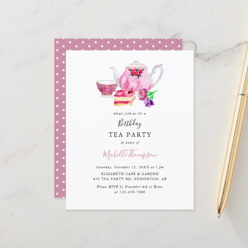 Budget Birthday Tea Party Pink Teapot Script 
