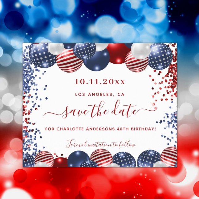 Budget birthday USA red white blue save the date