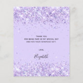 Budget Birthday violet glitter dust thank you (Back)