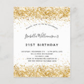 Budget birthday white gold glitter invitation (Front)