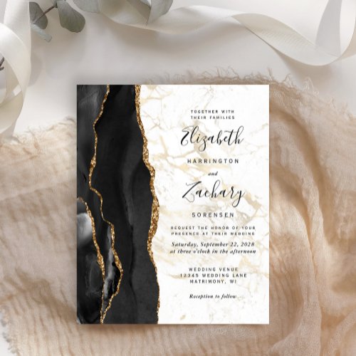 Budget Black Agate Gold Marble Wedding Invitation