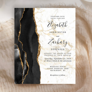 Budget Black Agate Gold Marble Wedding Invitation