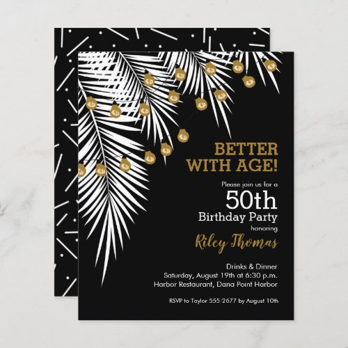Budget Black and Gold 50th Birthday Invitations