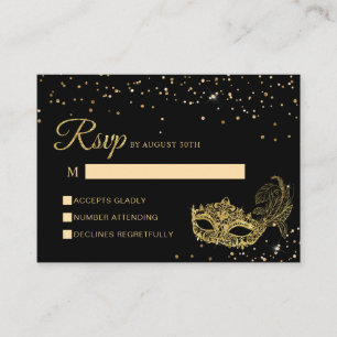 BUDGET Black and Gold Glitter Masquerade Rsvp Enclosure Card