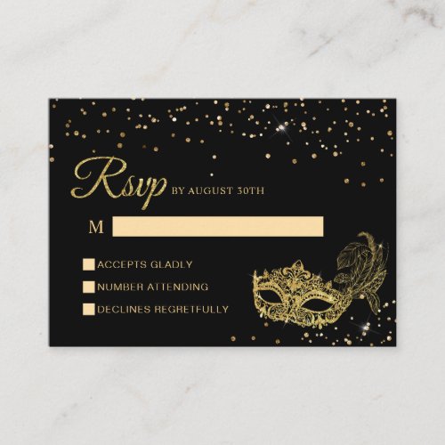 BUDGET Black and Gold Glitter Masquerade Rsvp Enclosure Card
